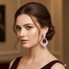Chandlier Style Premium American Diamond and Ruby Gemstone  Party Danglers