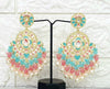 Fine meenakari lotus , cluster quartz stones and pearl drops chandlier earrings