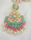 Fine meenakari lotus , cluster quartz stones and pearl drops chandlier earrings