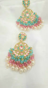 Fine meenakari lotus , cluster quartz stones and pearl drops chandlier earrings