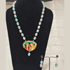 Fine Unakite Stone String With Meenarkari Hand-Painted Pendant Long Necklace Set