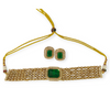 Kundan Mesh Work Center Emerald Stone Pendant Collar Set .