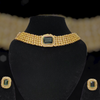 Kundan Mesh Work Center Emerald Stone Pendant Collar Set .