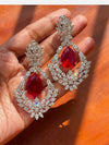 Chandlier Style Premium American Diamond and Ruby Gemstone  Party Danglers