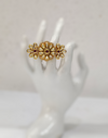 Gold Finish Premium AC Kundan Two Finger Adjustable Ring