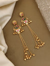 Indo Western Matt Gold Peacock Heritage Floral Ghungroo Bead Drop Danglers
