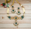 Kundan Floral Pendant With Multi-String Onyx n Pearl Beads Necklace Set