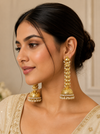 Premium Gold finish Emboss Work Pearl Cascade Drop Jhumkas
